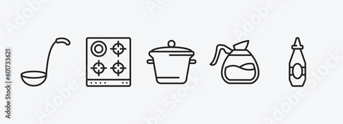 kitchen outline icons set. kitchen icons such as ladle, stove, pot, coffee pot, sauce vector. can be used web and mobile.