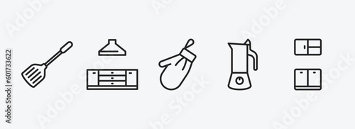 kitchen outline icons set. kitchen icons such as spatula, kitchen, mitten, coffee maker, cabinet vector. can be used web and mobile.
