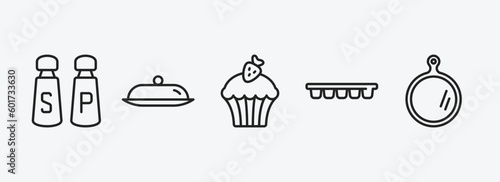 kitchen outline icons set. kitchen icons such as salt and pepper, platter, cupcake, ice cube tray, chopping board vector. can be used web and mobile.