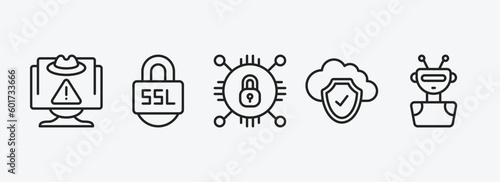 internet security outline icons set. internet security icons such as spyware, ssl, encrypted, cloud, bot vector. can be used web and mobile.