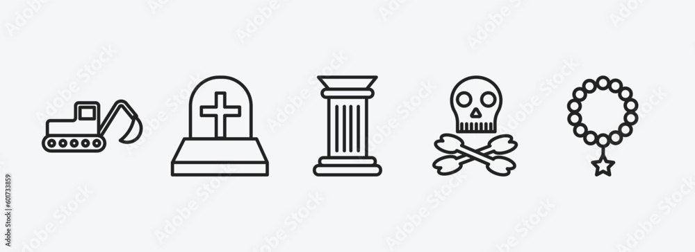 history outline icons set. history icons such as digger, tomb, columns, skeleton, bracelet vector. can be used web and mobile. history outline icons set. history icons such as digger, tomb, columns, skeleton, bracelet vector. can be used web and mobile.