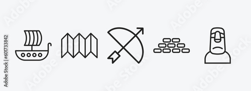 history outline icons set. history icons such as viking ship, trifold, arc, bricks, moais vector. can be used web and mobile.
