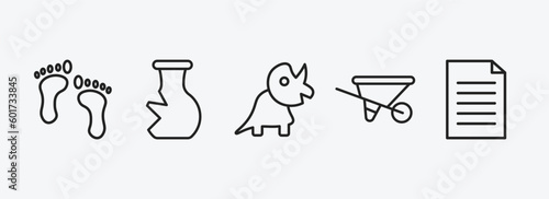 history outline icons set. history icons such as foot print, archaeological, diaur, wheelbarrow, paper vector. can be used web and mobile.