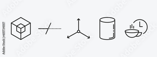 geometry outline icons set. geometry icons such as hexahedron, trim, axis, cylinder, break vector. can be used web and mobile.