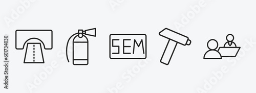 general outline icons set. general icons such as road tunnel, fire estinguisher, sem, nail puller, job interview vector. can be used web and mobile.