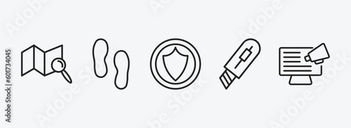 general outline icons set. general icons such as map search, steps, insurance with a button, stationery knife, social campaign vector. can be used web and mobile.