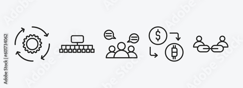 general outline icons set. general icons such as implementation, classification, group opinion, crypto-exchange, affiliate link vector. can be used web and mobile.