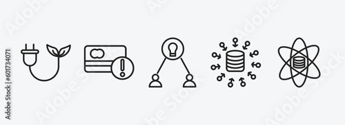 general outline icons set. general icons such as biomass energy, credit risk, collaborative idea, data aggregation, data science vector. can be used web and mobile.