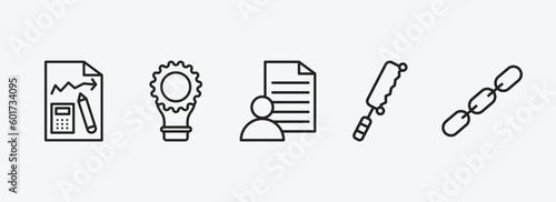 general outline icons set. general icons such as ecommerce strategy, fintech innovation, agent script, fretsaw, chain vector. can be used web and mobile.