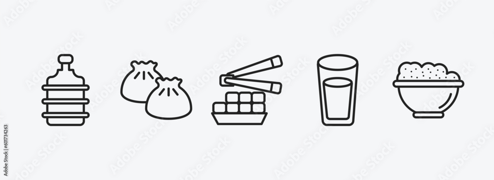 food outline icons set. food icons such as water container, dumpling, fried tofu curd balls, water glass, risotto vector. can be used web and mobile. food outline icons set. food icons such as water container, dumpling, fried tofu curd balls, water glass, risotto vector. can be used web and mobile.