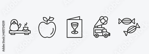 food outline icons set. food icons such as tea ceremony, leaf, drinks menu, ice cream truck, sugar container vector. can be used web and mobile.
