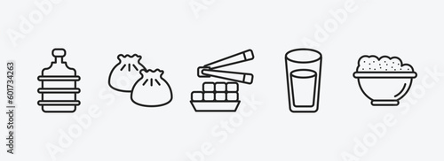 food outline icons set. food icons such as water container, dumpling, fried tofu curd balls, water glass, risotto vector. can be used web and mobile.