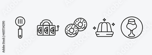 food outline icons set. food icons such as slotted spoon, slot, donuts, jelly, drinking zone vector. can be used web and mobile.