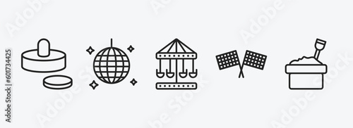 entertainment outline icons set. entertainment icons such as air hockey, nightclub, carousel, racing, sandbox vector. can be used web and mobile.