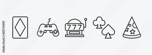 arcade outline icons set. arcade icons such as diamond ace, gamepad, slot hine, poker, party hat vector. can be used web and mobile.