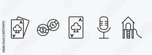 arcade outline icons set. arcade icons such as card game, billiards, ace of clubs, voice acting, playground vector. can be used web and mobile.