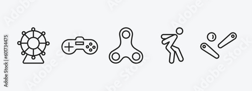arcade outline icons set. arcade icons such as spinning wheel, video game, spinner, jump, pinball vector. can be used web and mobile.