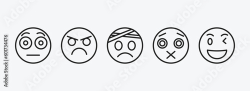 emoji outline icons set. emoji icons such as embarrassed emoji, pouting injured silent wink vector. can be used web and mobile.