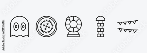 arcade outline icons set. arcade icons such as ghost, roulette, lottery game, hopscotch, festival vector. can be used web and mobile.