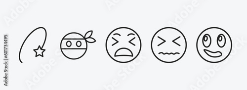 emoji outline icons set. emoji icons such as dizzy emoji, ninja tired desperate imagine vector. can be used web and mobile.