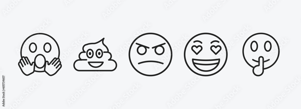 emoji outline icons set. emoji icons such as yelling emoji, poo angry love shushing vector. can be used web and mobile. emoji outline icons set. emoji icons such as yelling emoji, poo angry love shushing vector. can be used web and mobile.