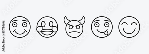 emoji outline icons set. emoji icons such as smile emoji, laugh angry with horns tongue out grinning vector. can be used web and mobile.