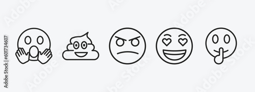 emoji outline icons set. emoji icons such as yelling emoji, poo angry love shushing vector. can be used web and mobile.