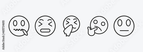 emoji outline icons set. emoji icons such as muted emoji, stress sneezing wondering suspicious vector. can be used web and mobile.