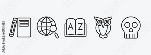 education outline icons set. education icons such as hardbound book variant, browsing, dictionary, owl, yorick vector. can be used web and mobile. photo