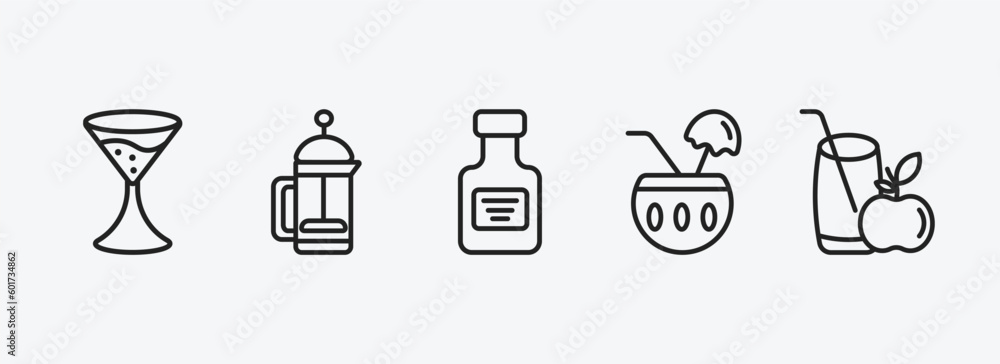 drinks outline icons set. drinks icons such as flirtini, french press, absinthe, planter's punch, juice vector. can be used web and mobile. drinks outline icons set. drinks icons such as flirtini, french press, absinthe, planter's punch, juice vector. can be used web and mobile.