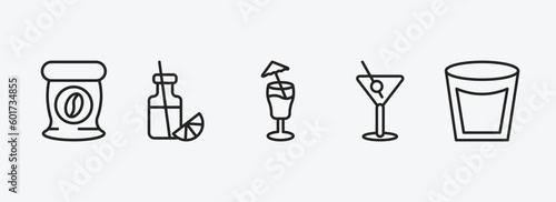 drinks outline icons set. drinks icons such as coffee bag  juice bottle  mai tai  manhattan  white russian drink vector. can be used web and mobile.