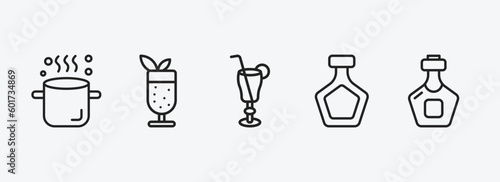 drinks outline icons set. drinks icons such as boiling, mint julep, tequila sunrise, brandy, liquor vector. can be used web and mobile.