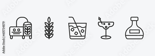 drinks outline icons set. drinks icons such as brewery, grain, caipirinha, last word drink, mashing vector. can be used web and mobile.