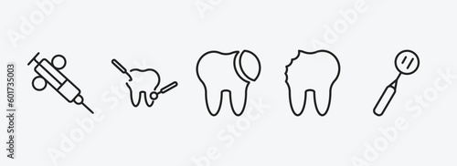 dentist outline icons set. dentist icons such as dental needle, dental care, tooth filling, cavity, mouth mirror vector. can be used web and mobile.