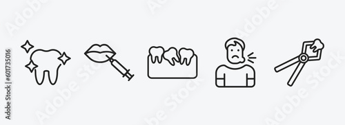 dentist outline icons set. dentist icons such as white teeth, filler, malocclusion, sick boy, tooth extraction vector. can be used web and mobile.