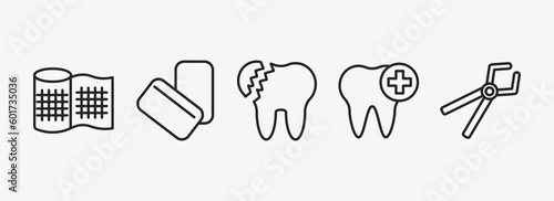 dentist outline icons set. dentist icons such as gauze, mint gum, broken tooth, healthy tooth, tooth pliers vector. can be used web and mobile.