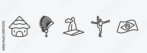 culture outline icons set. culture icons such as mud hut, indian headdress, pico cao, capoeira brazil dancers, brazil flag vector. can be used web and mobile.
