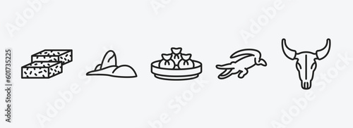 culture outline icons set. culture icons such as turron, rio de janeiro, dumplings, australian alligator, skull of a bull vector. can be used web and mobile.