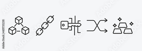 cryptocurrency outline icons set. cryptocurrency icons such as blockchain, chains, digital key, random, gold vector. can be used web and mobile.