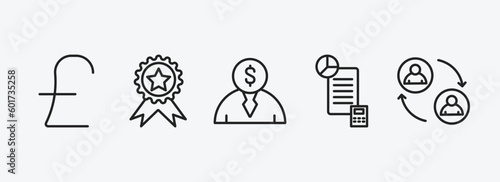 cryptocurrency outline icons set. cryptocurrency icons such as pound, best seller, banker, budget accounting, peer to peer vector. can be used web and mobile.