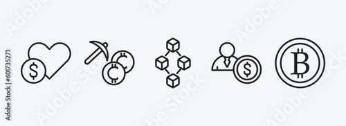cryptocurrency outline icons set. cryptocurrency icons such as donate, mining, blokchain block, investor, bitcoins vector. can be used web and mobile.