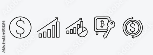 cryptocurrency outline icons set. cryptocurrency icons such as dollar, stocks, economy, proof of stake, money flow vector. can be used web and mobile.