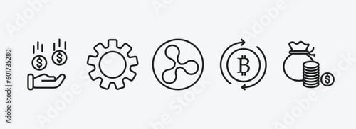 cryptocurrency outline icons set. cryptocurrency icons such as banking, function, ripple, currency circulate, funds vector. can be used web and mobile.