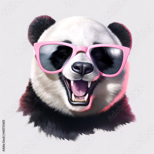 Realistic panda with sunglass on laughing. Generated with Ai © luca