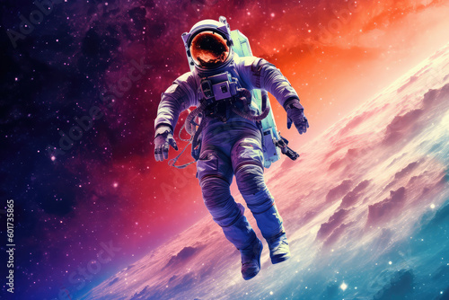Astronaut in outer space with colorful background © purich