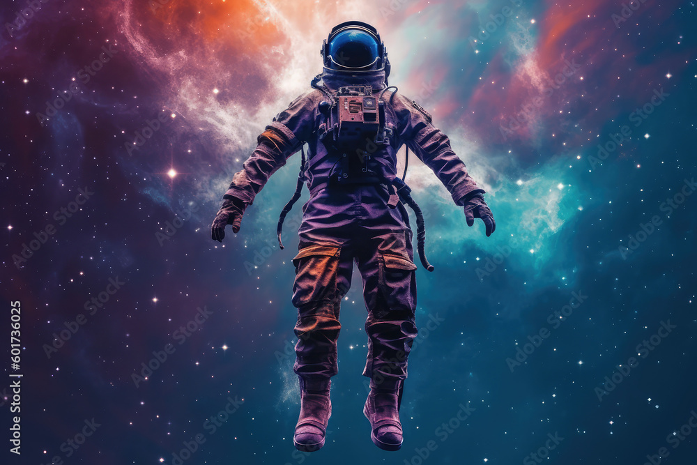 Astronaut in outer space with colorful background