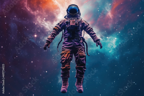 Astronaut in outer space with colorful background