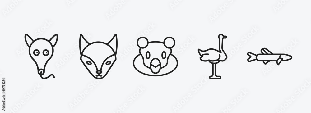 animals outline icons set. animals icons such as ant eater, fox, snigir, ostrich, pike vector. can be used web and mobile.
