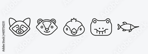 animals outline icons set. animals icons such as raccoon, skunk, sparrow, crocodile, swordfish vector. can be used web and mobile.