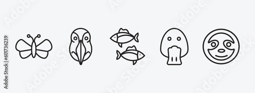 animals outline icons set. animals icons such as butterfly with wings, deadlock, tuna, platypus, sloth vector. can be used web and mobile.